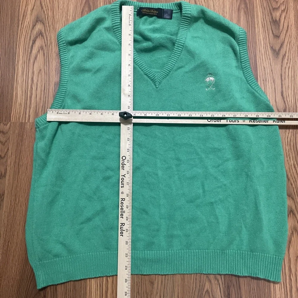 Brooks Brothers Mens Large Cotton Sweater Vest V-Neck Green USA